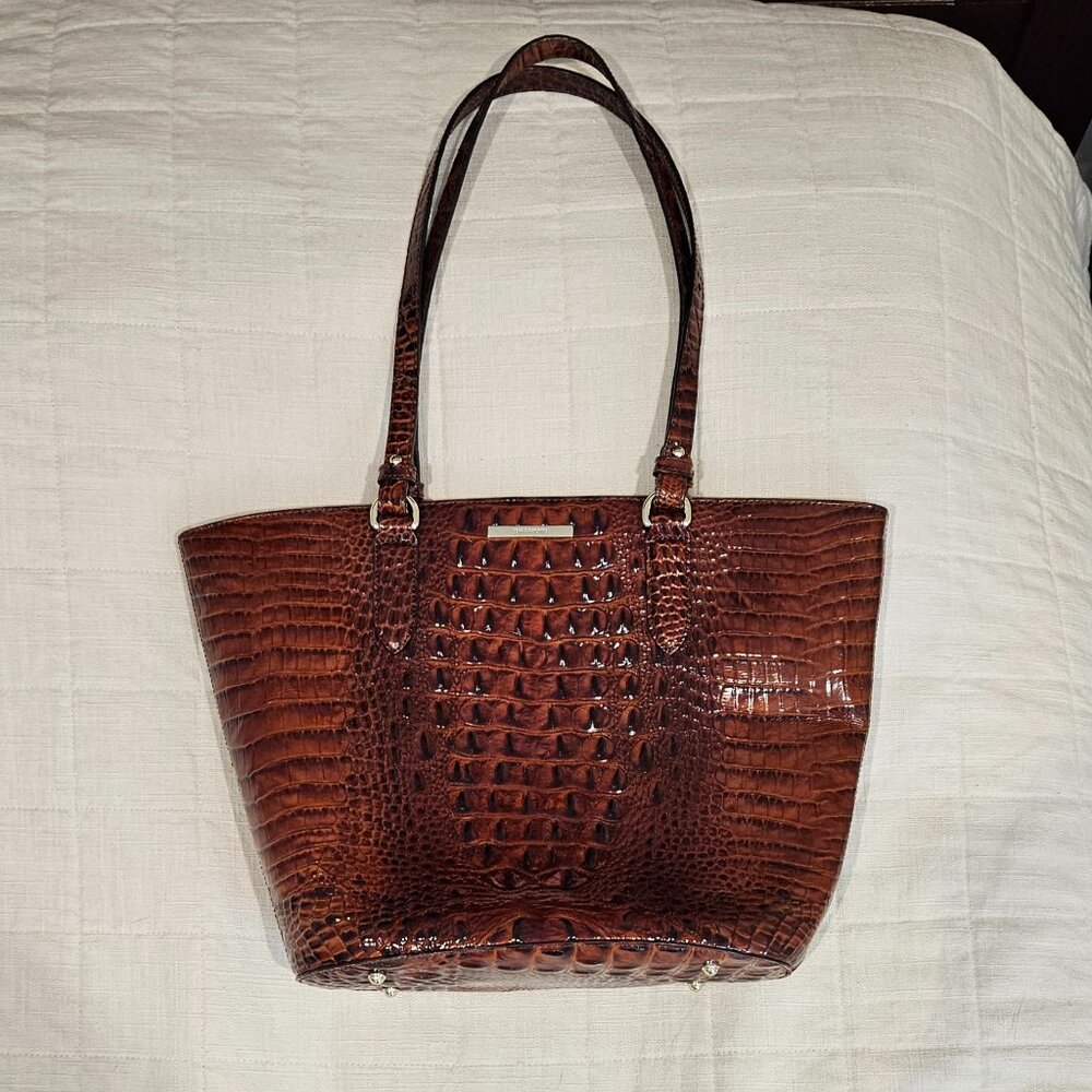 Brahmin Pecan Melbourne Leather Tote with Crocodile Embossing